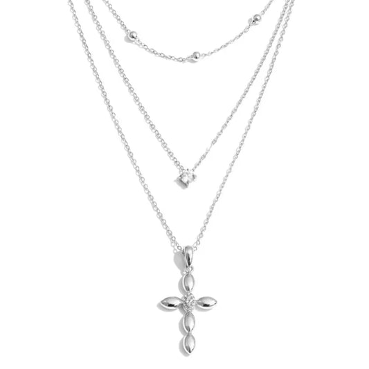 Cross and Crystal Double Necklace