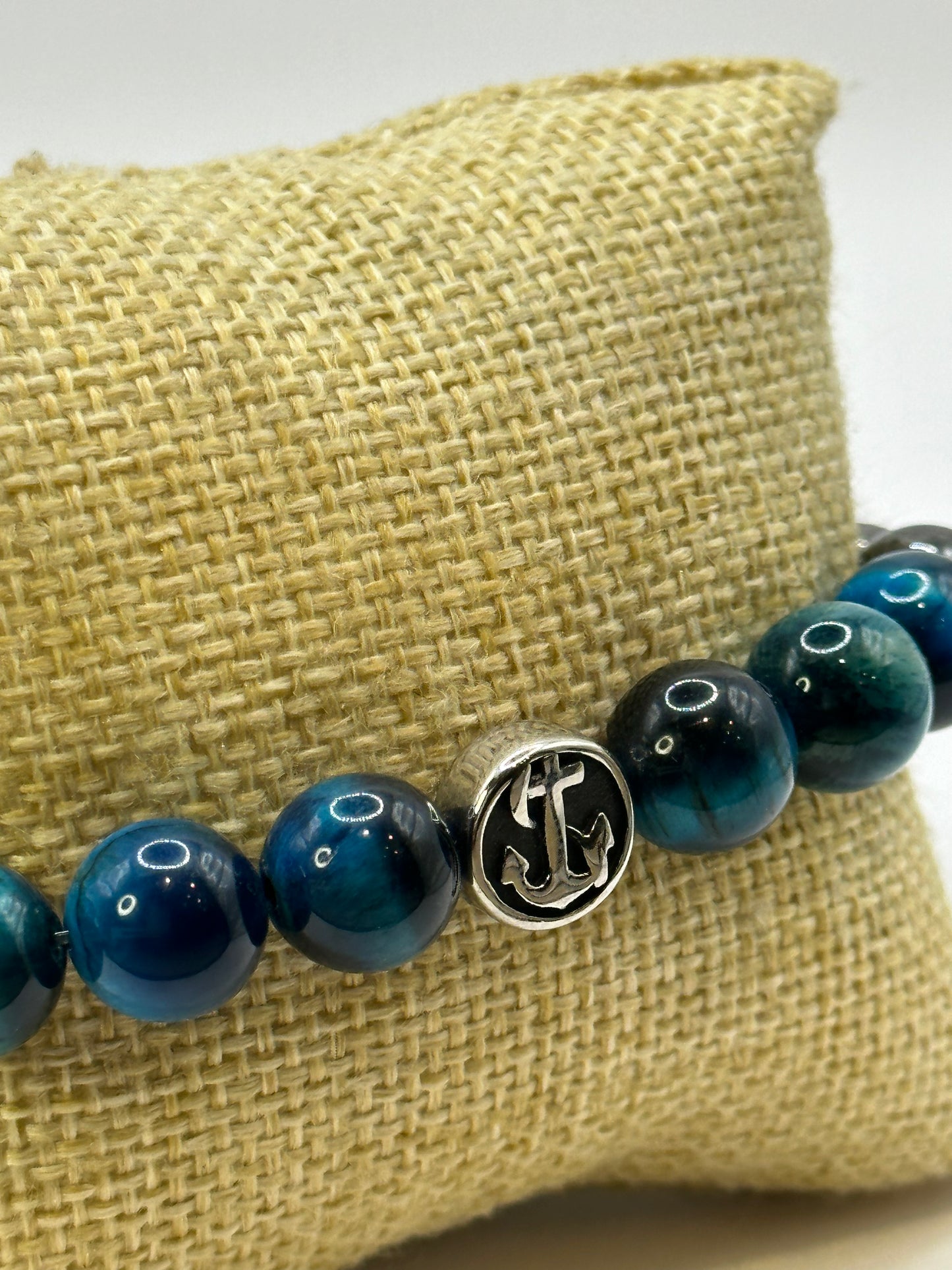 Anchor Blue Tigers Eye Bracelet