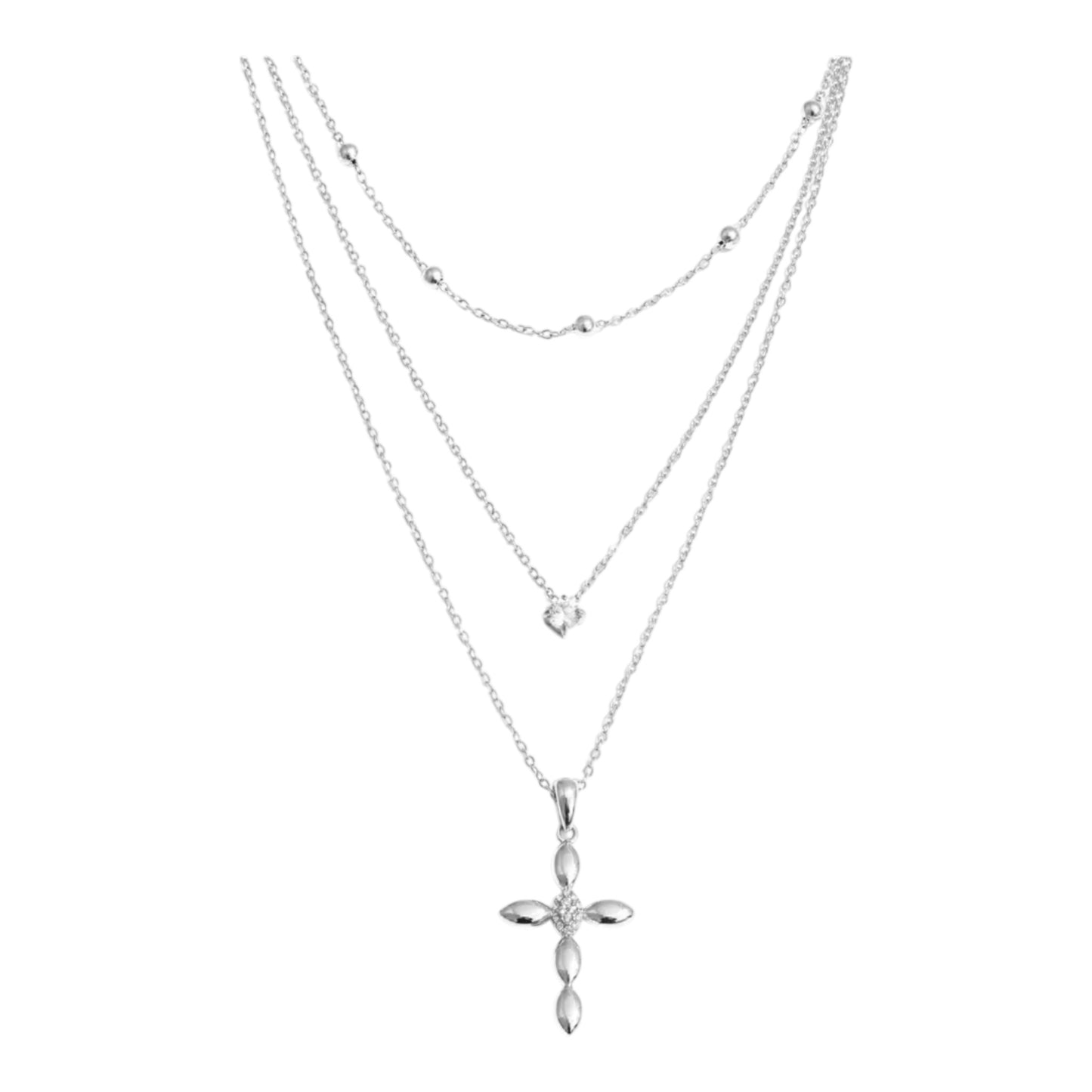 Cross and Crystal Double Necklace
