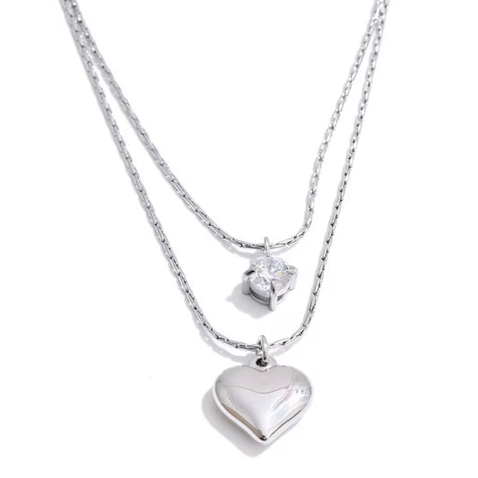 Heart and Crystal Double Necklace