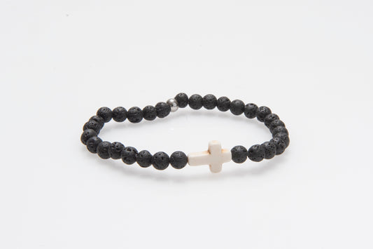 Howlite Cross and Lava Rock #B010