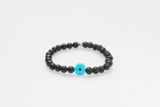 Black Onyx and Lava Rock Evil Eye Bracelet #B003