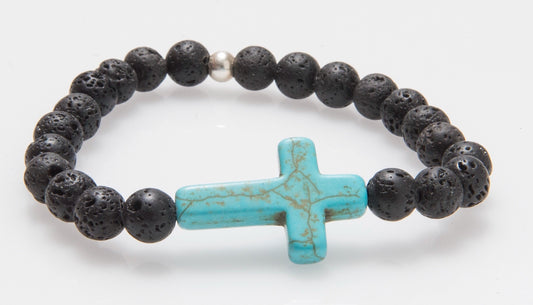‘Christo’ Turquoise Howlite Cross and Lava Rock #294