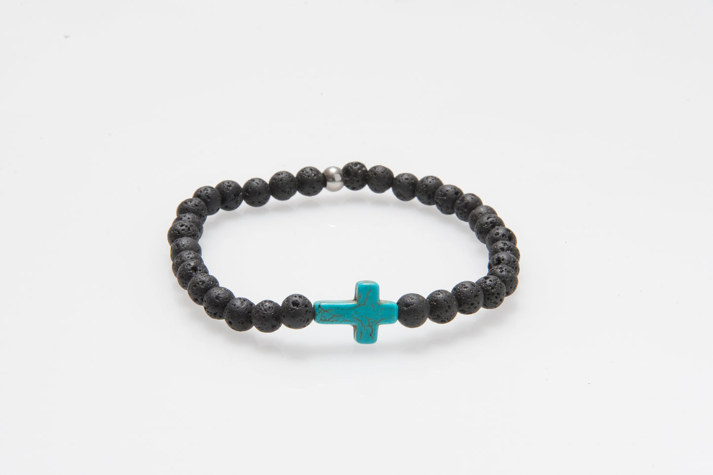Howlite Cross and Lava Rock #B010