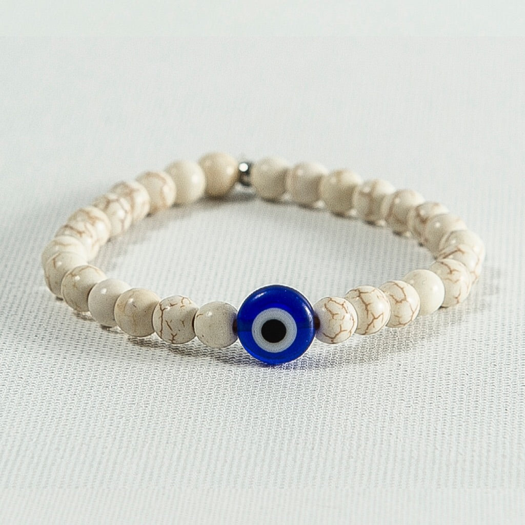 Beige Howlite Evil Eye Bracelet #356