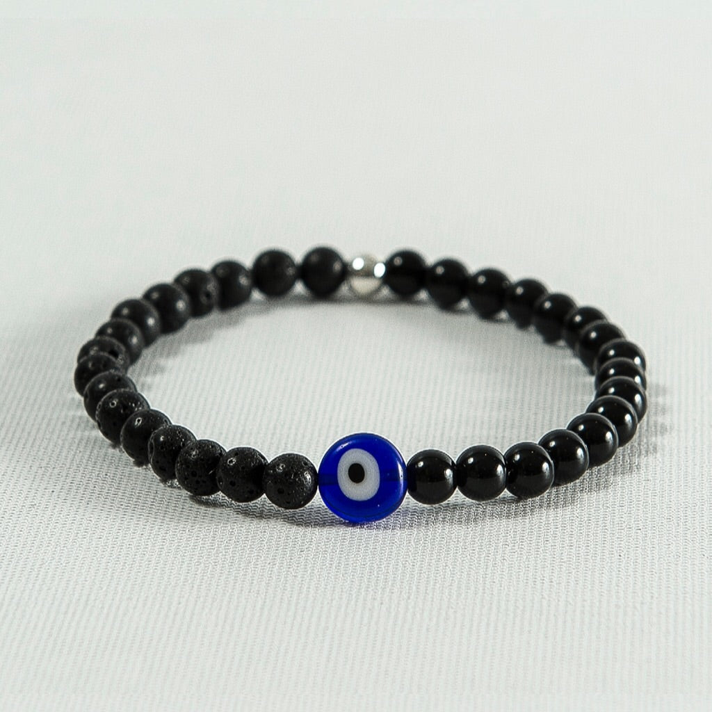 Black Onyx and Lava Rock Evil Eye Bracelet #B003