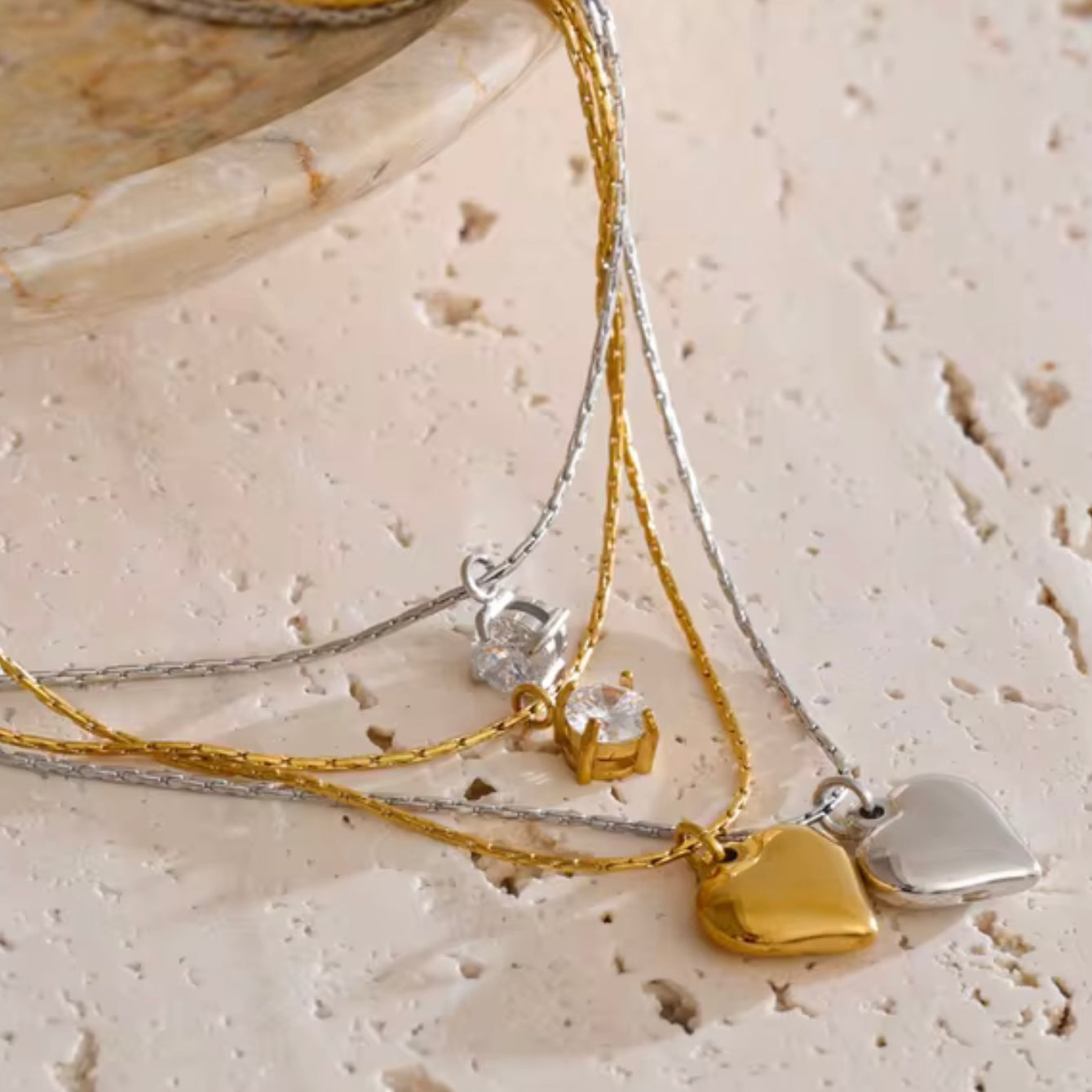 Heart and Crystal Double Necklace