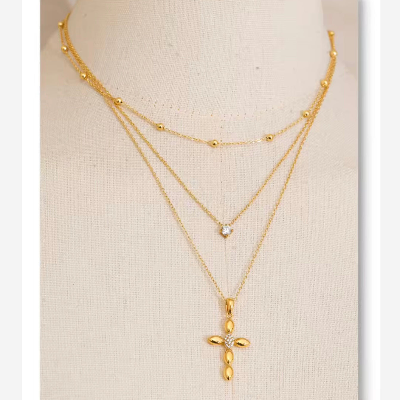 Cross and Crystal Double Necklace