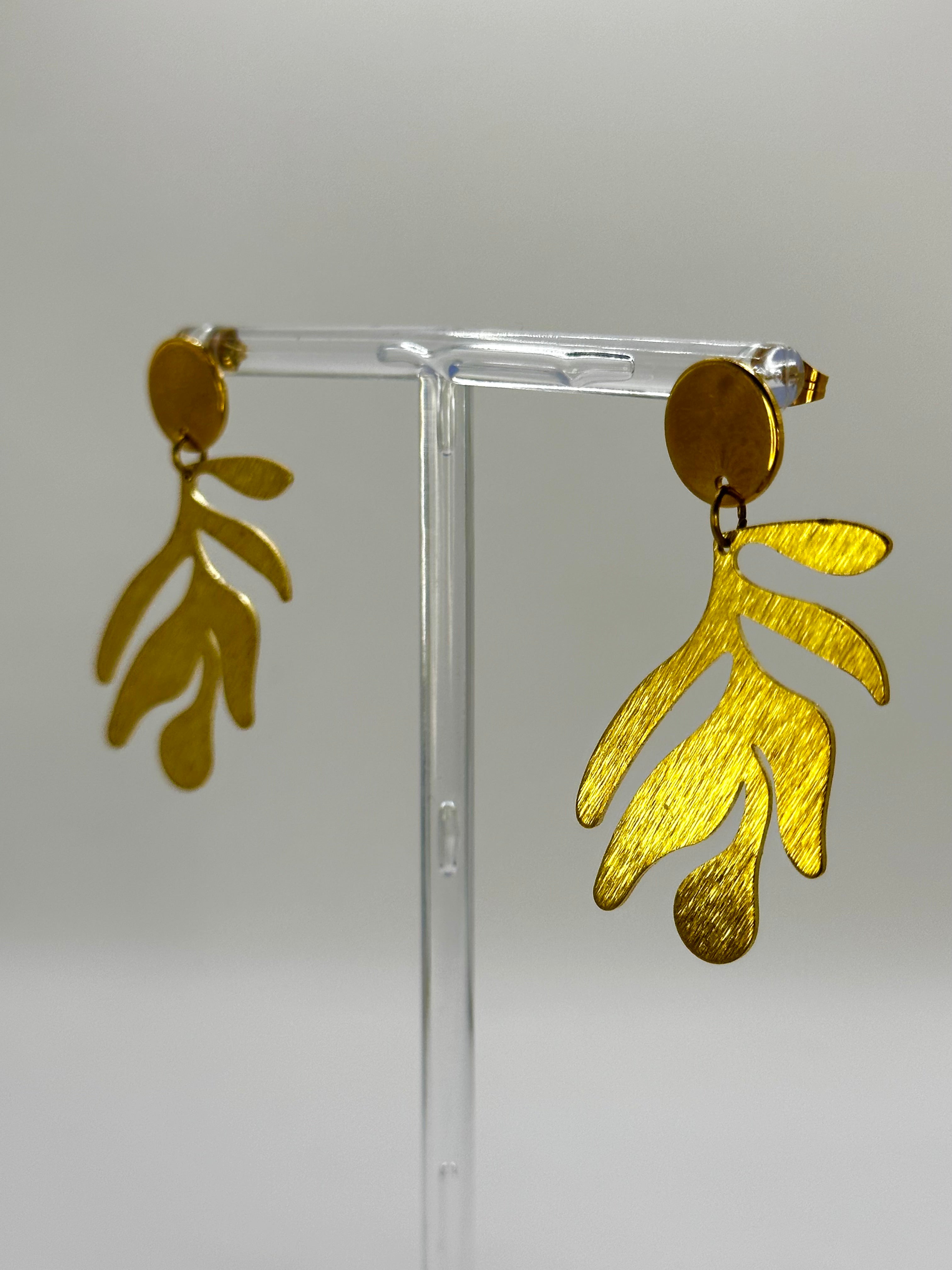 Goddess Leaf Raw Brass Earrings