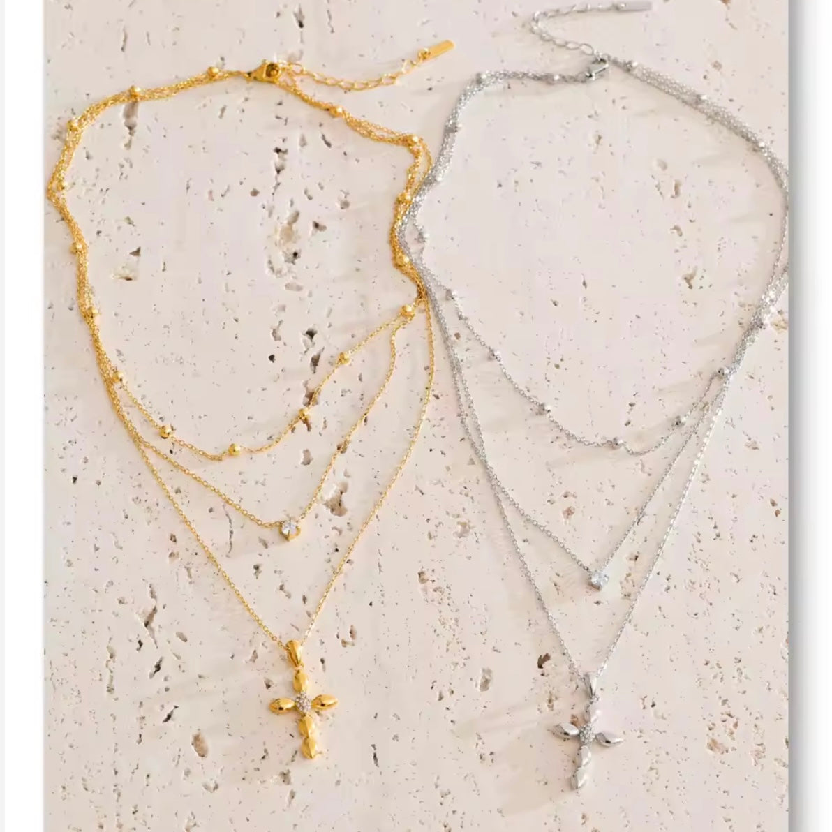 Cross and Crystal Double Necklace