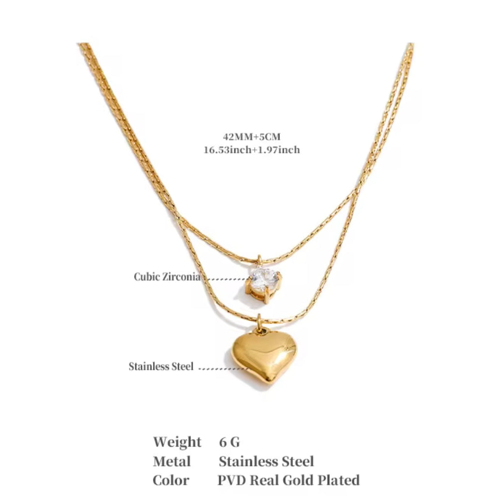 Heart and Crystal Double Necklace