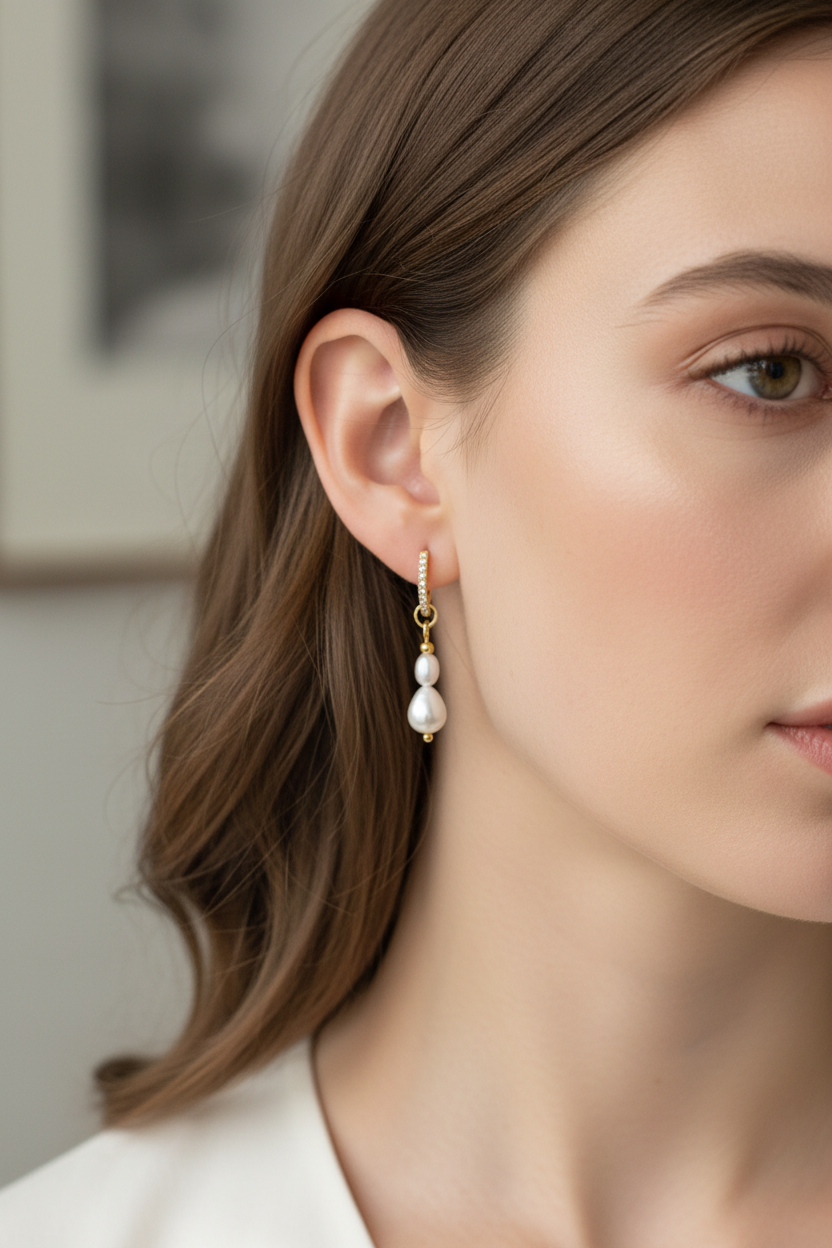 Eva Pearl Crystal Hoops