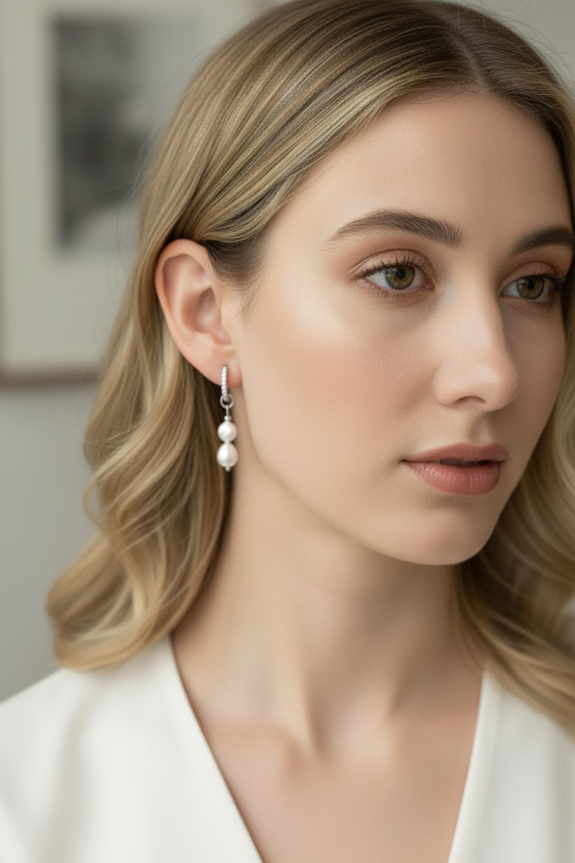 Eva Pearl Crystal Hoops