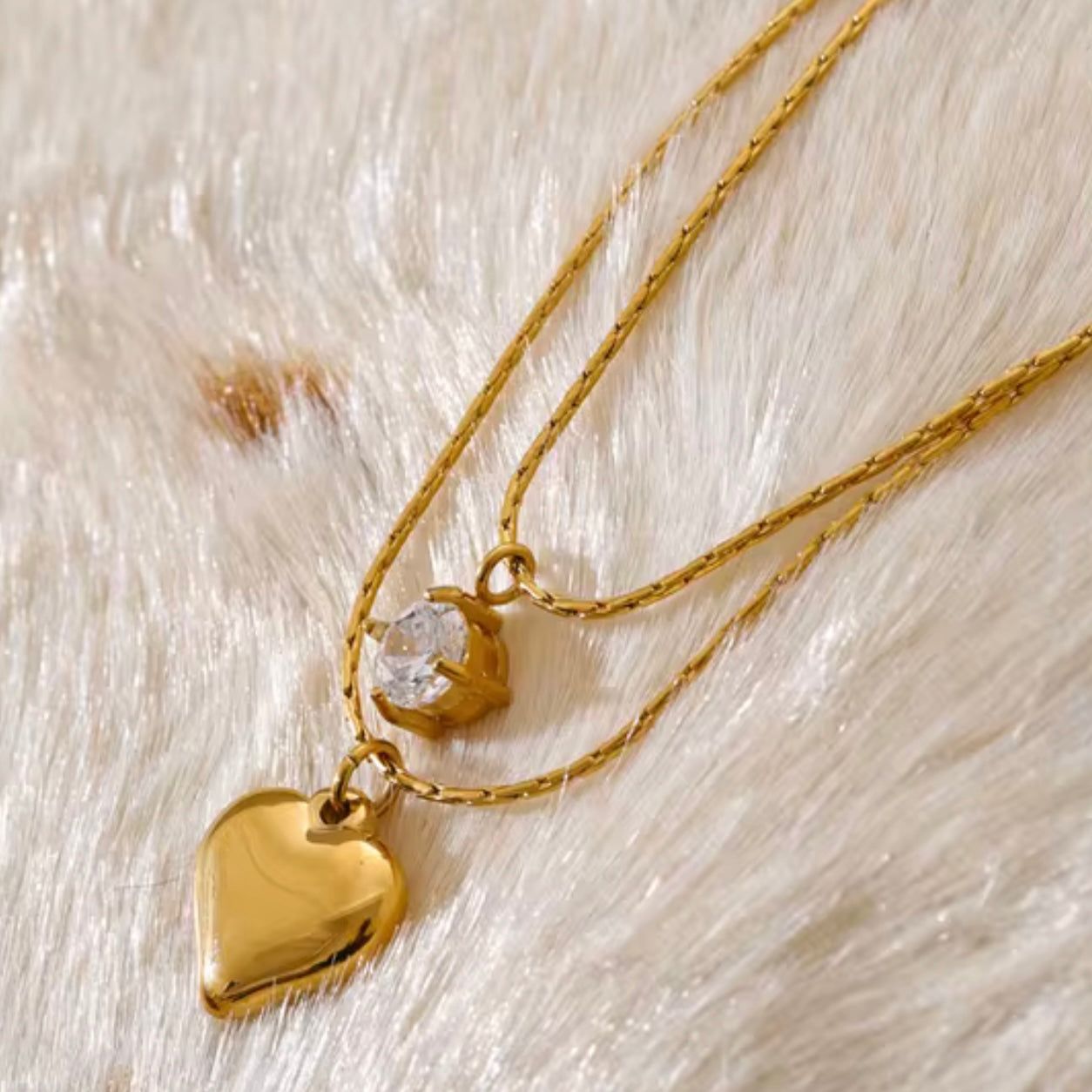 Heart and Crystal Double Necklace