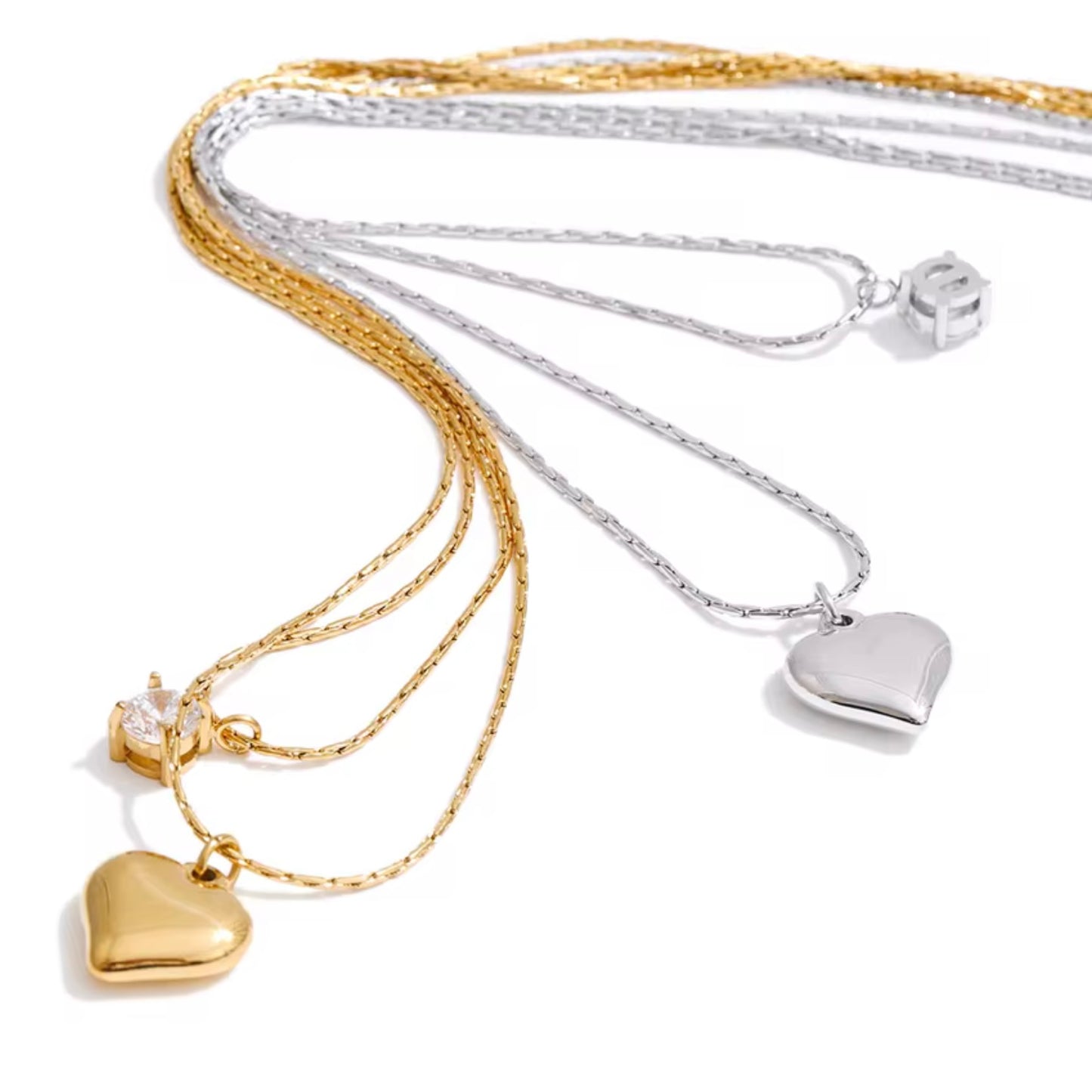 Heart and Crystal Double Necklace