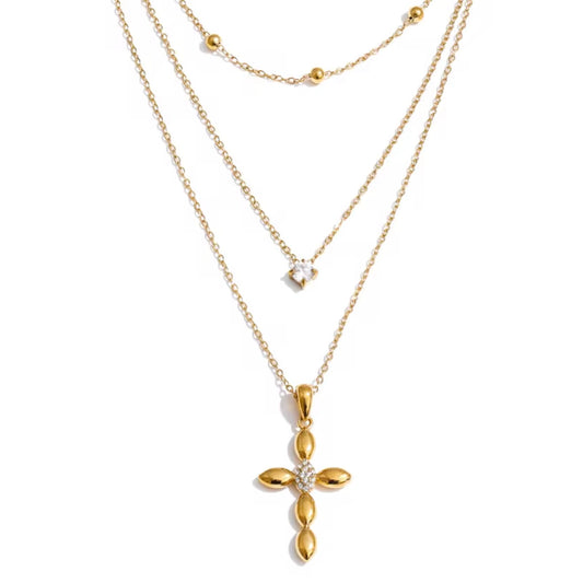 Cross and Crystal Double Necklace
