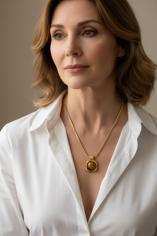 Tigers Eye Bezel Necklace