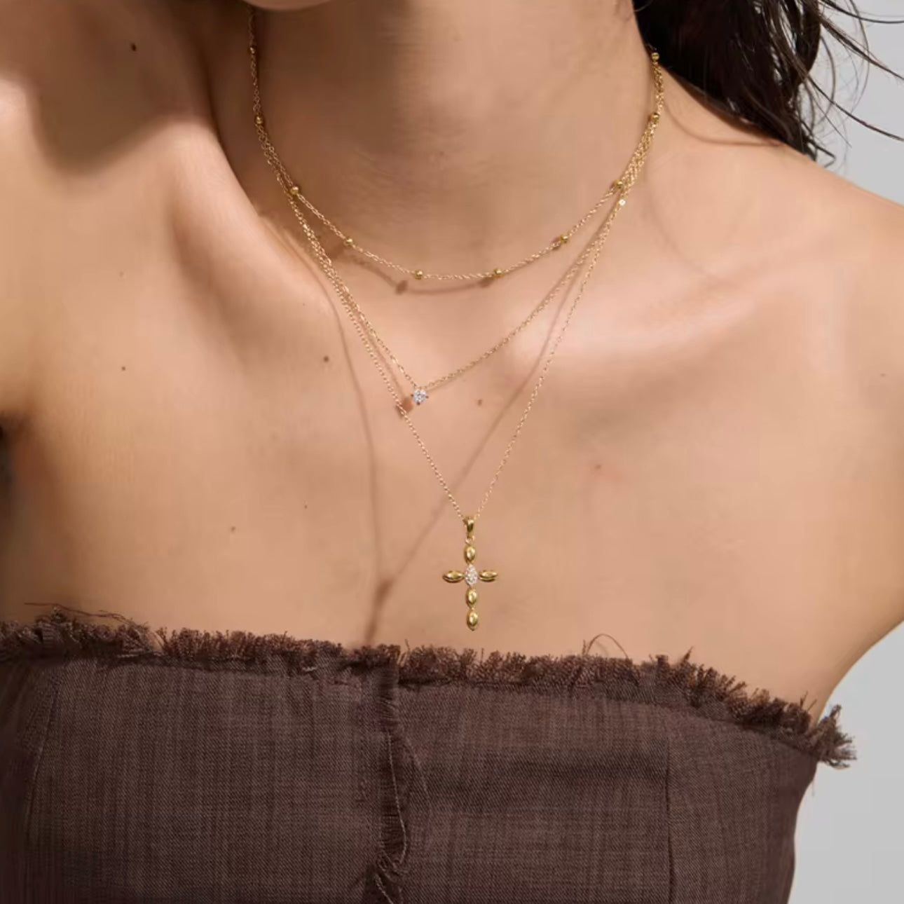 Cross and Crystal Double Necklace