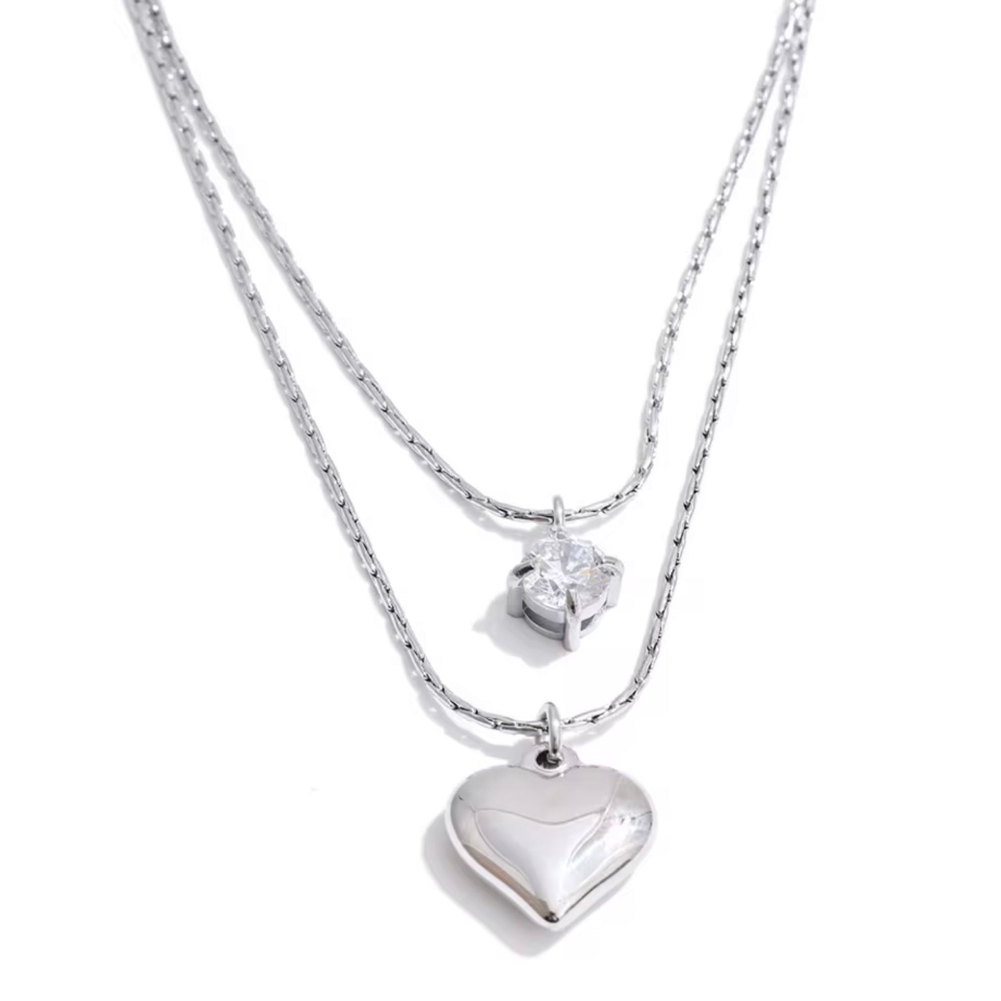 Heart and Crystal Double Necklace