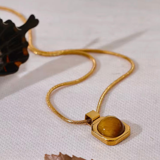 Tigers Eye Bezel Necklace