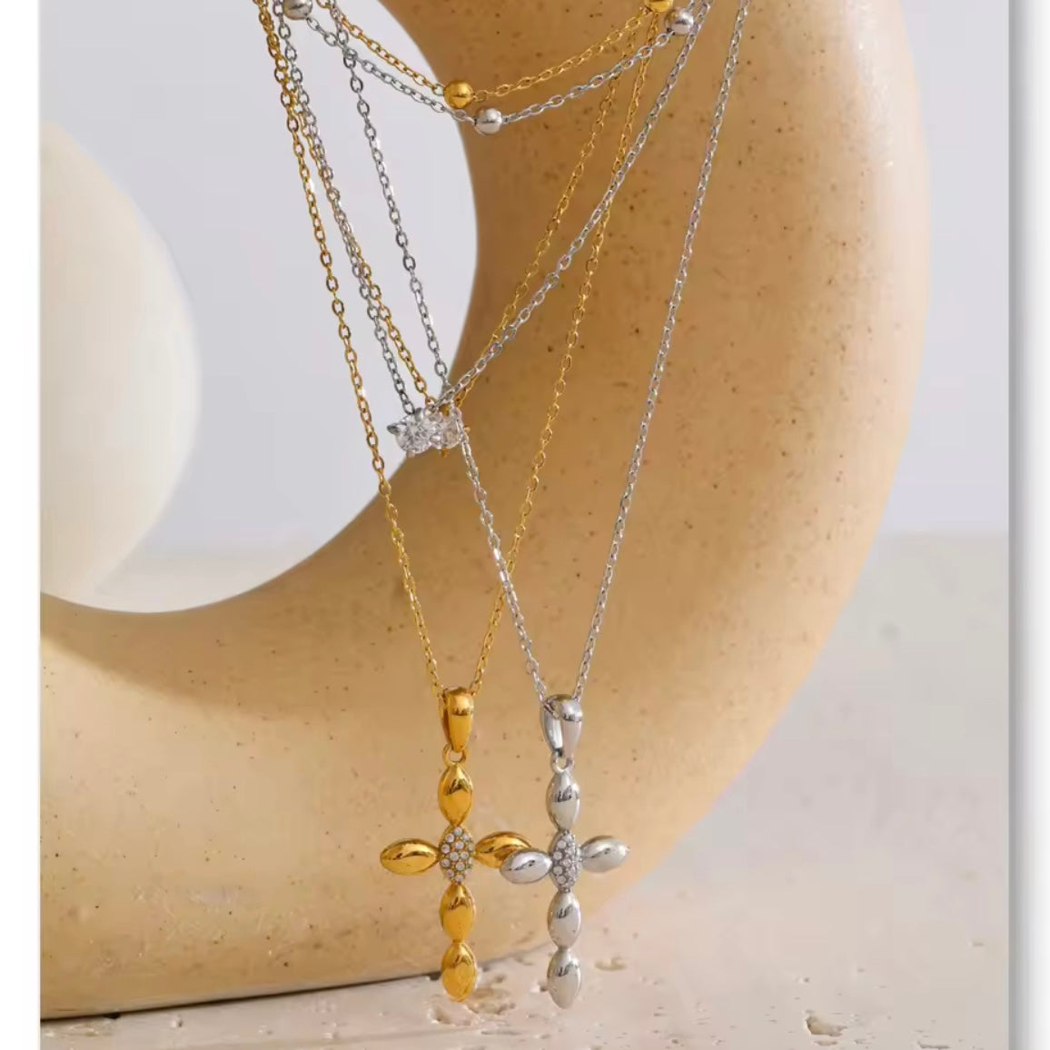 Cross and Crystal Double Necklace