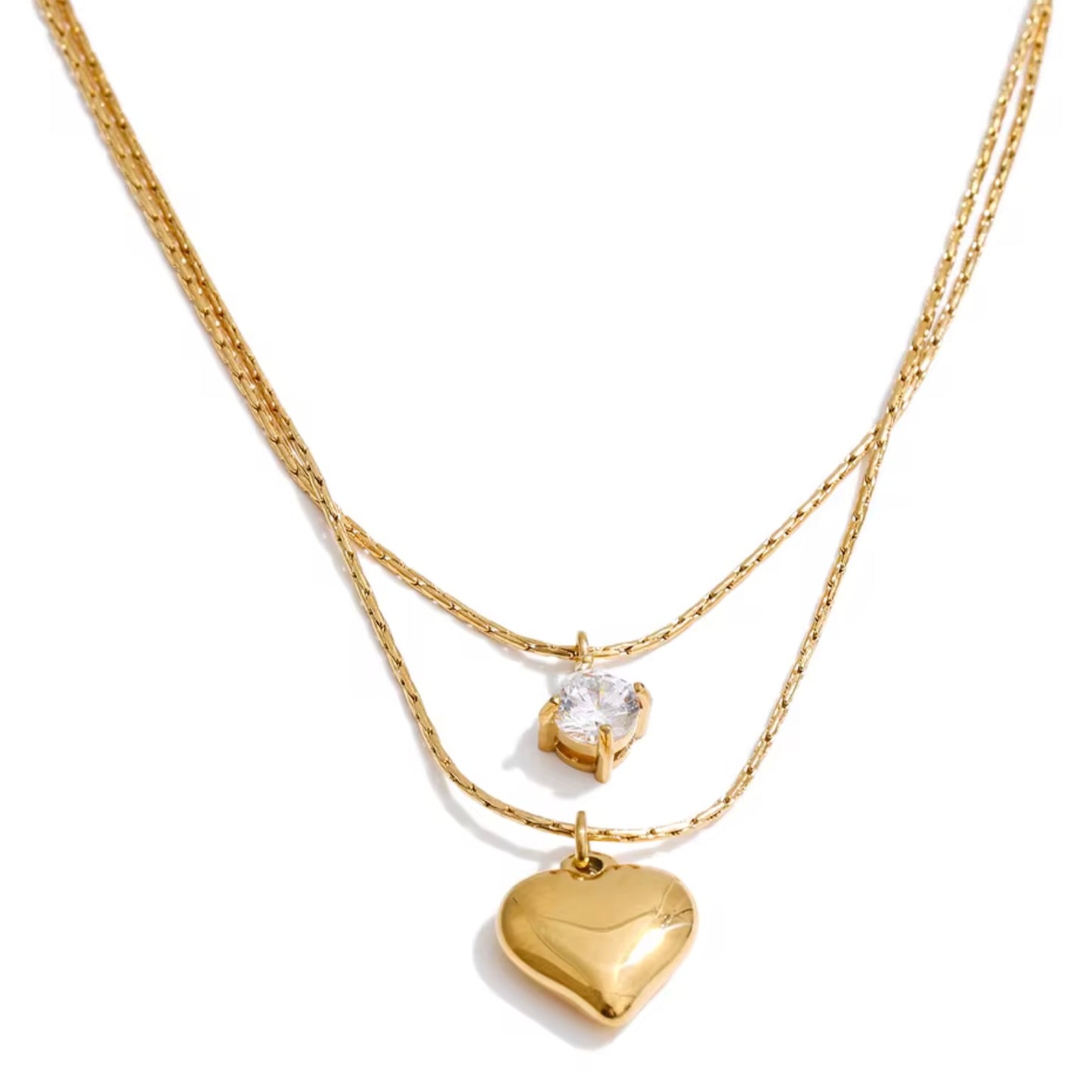 Heart and Crystal Double Necklace