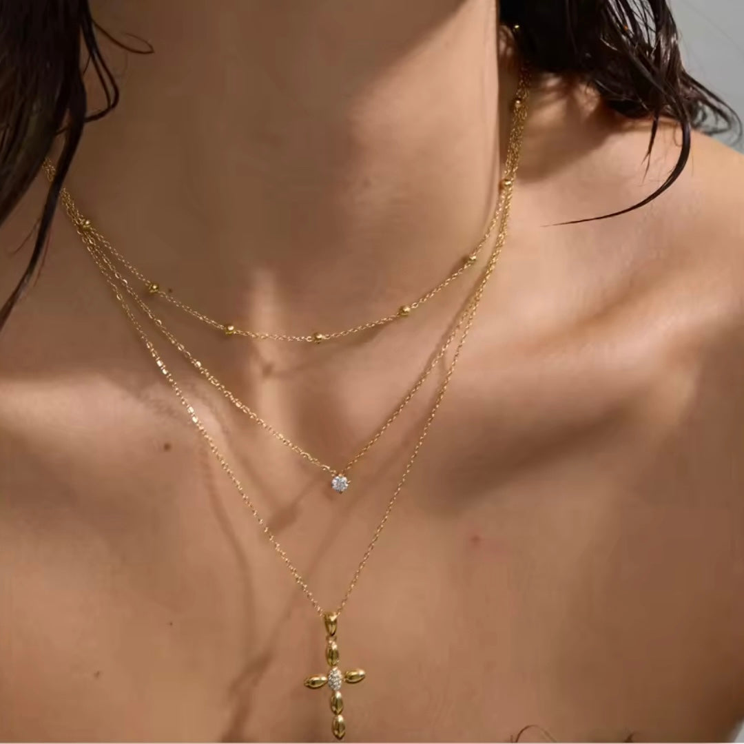 Cross and Crystal Double Necklace