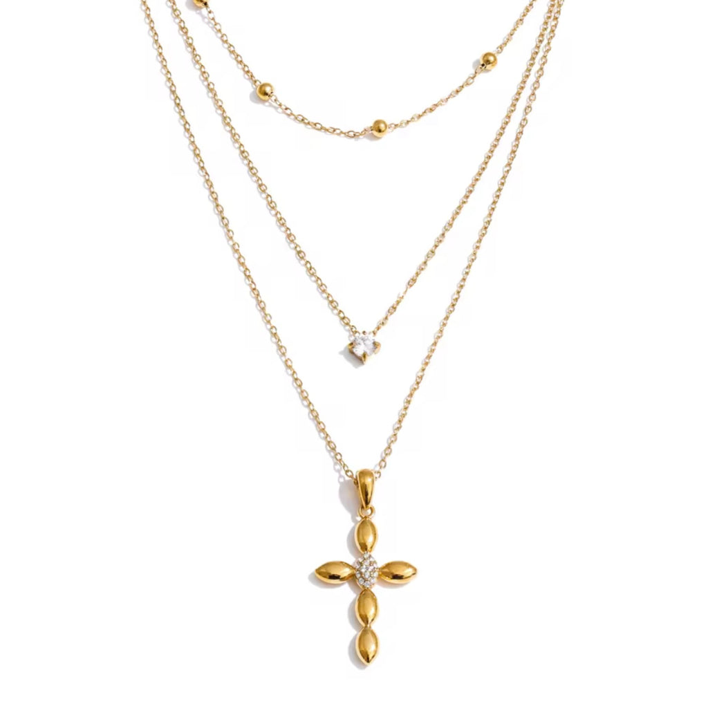 Cross and Crystal Double Necklace