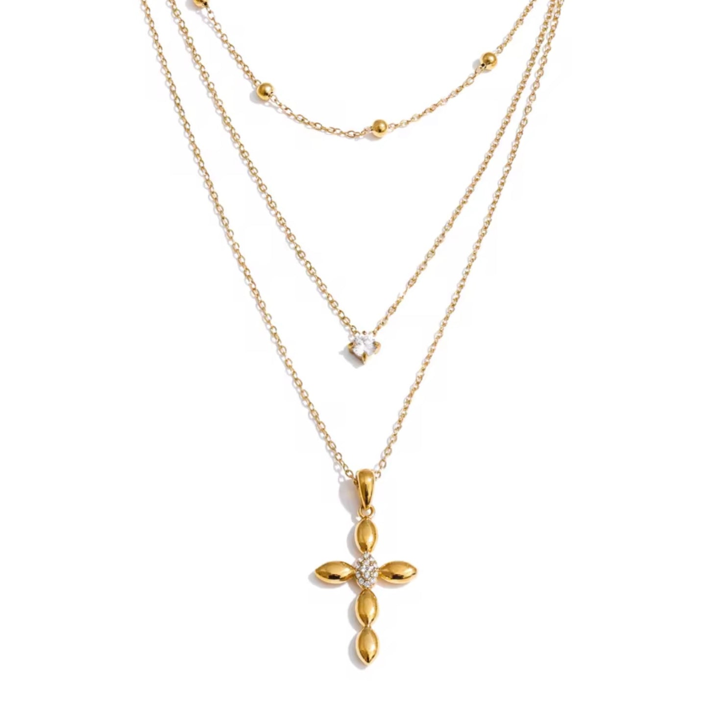 Cross and Crystal Double Necklace