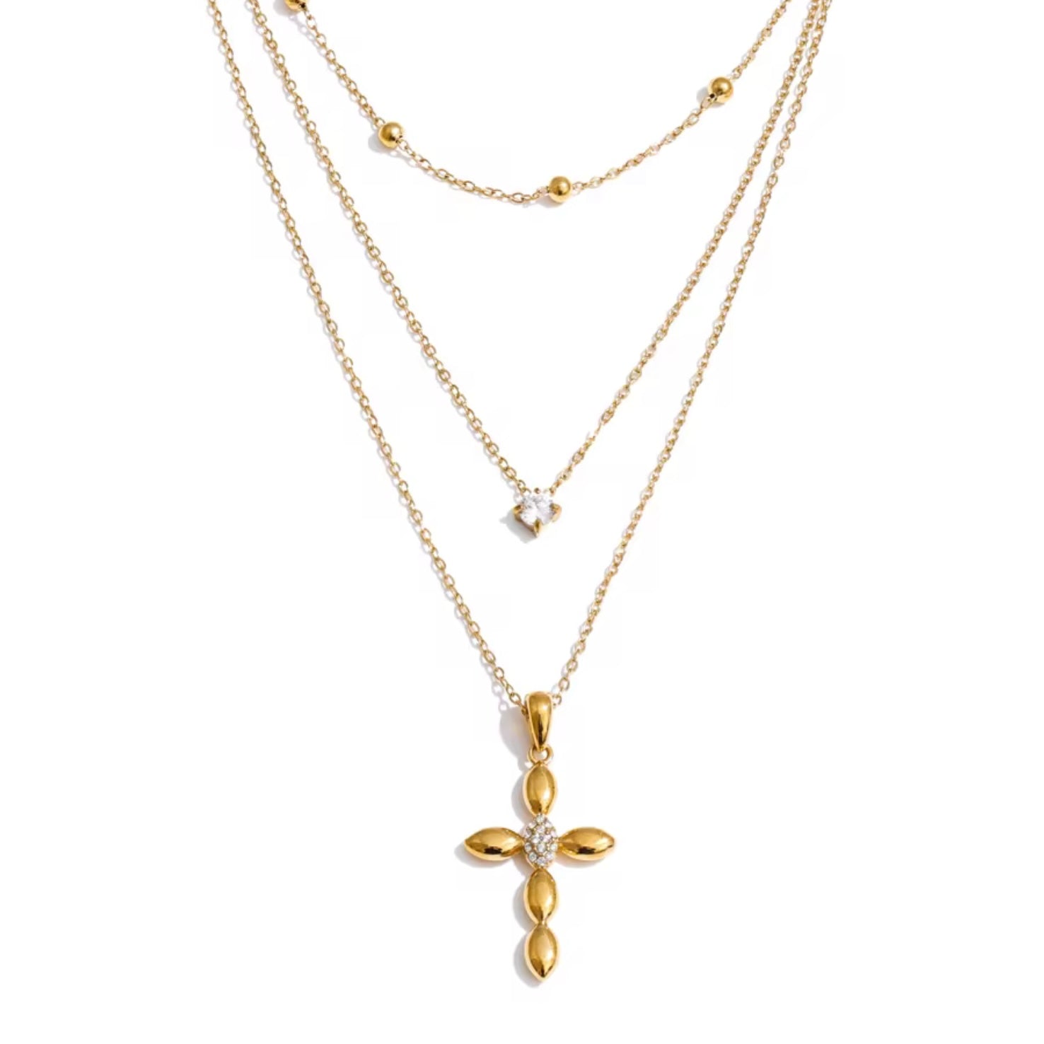 Cross and Crystal Double Necklace
