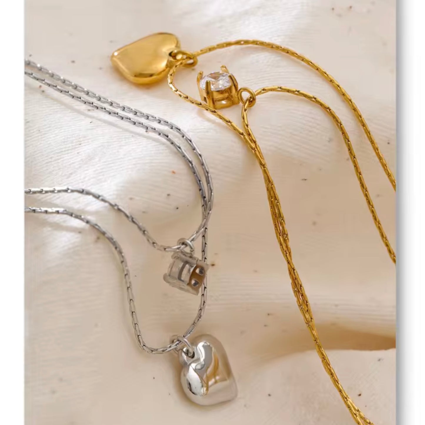 Heart and Crystal Double Necklace