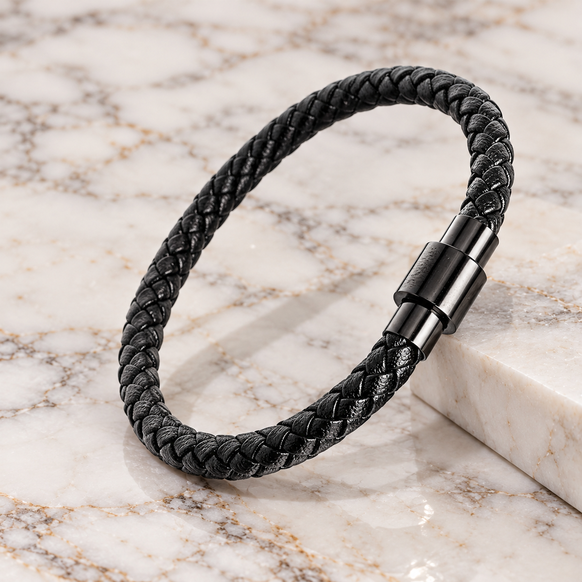 Leather Stainless Steel Black