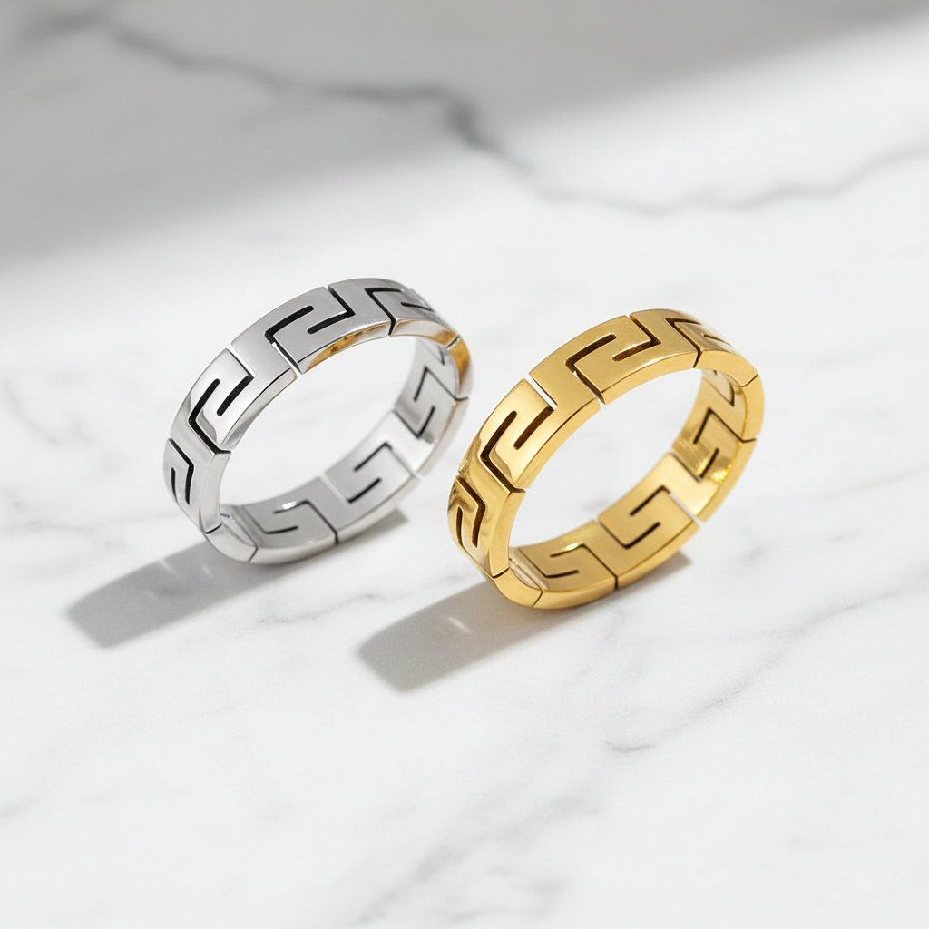 Greek Key Stainless Steel Ring