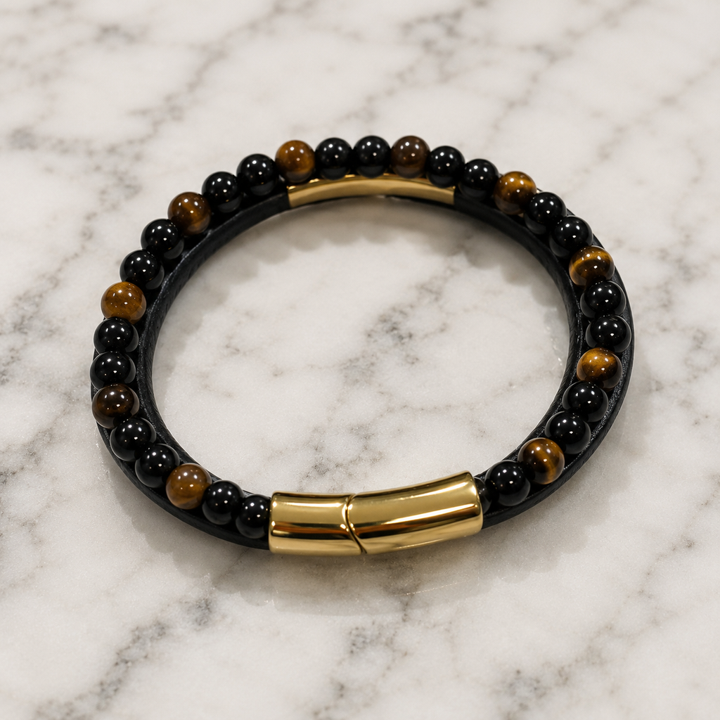 Beaded Tigereye Leather Bracelet