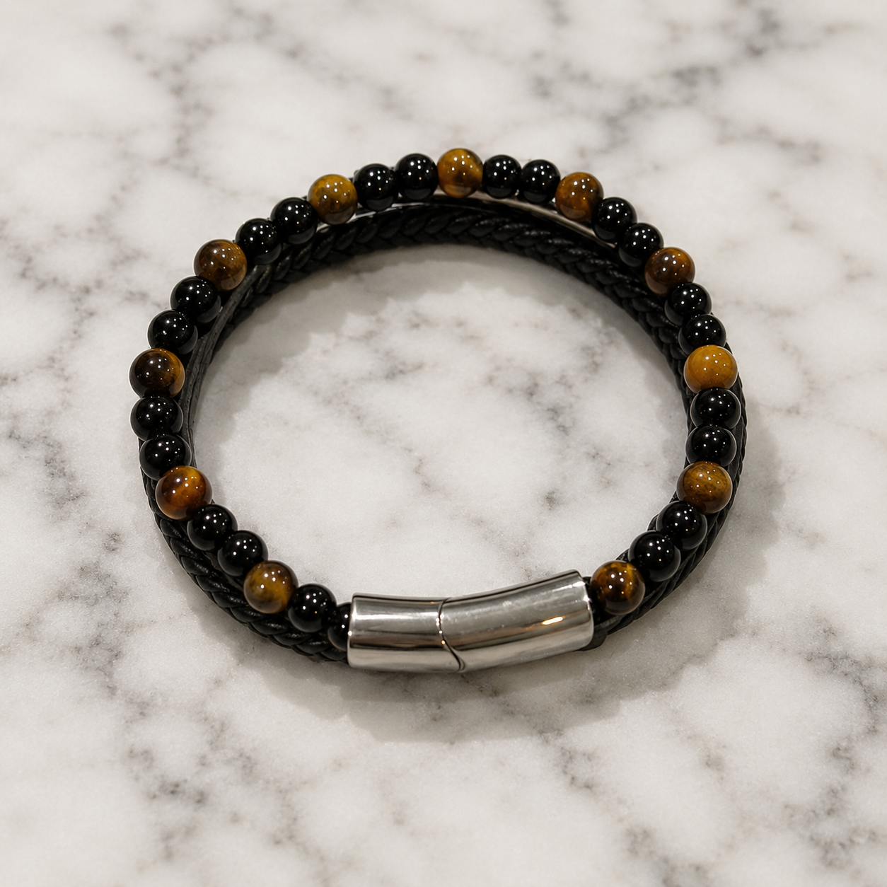 Beaded Tigereye Leather Bracelet