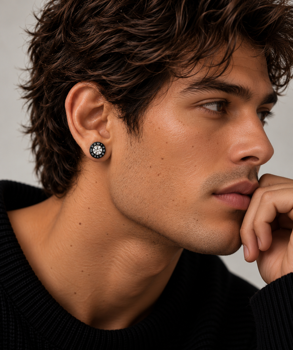 Black Roman Numeral Stud Earrings (9mm)