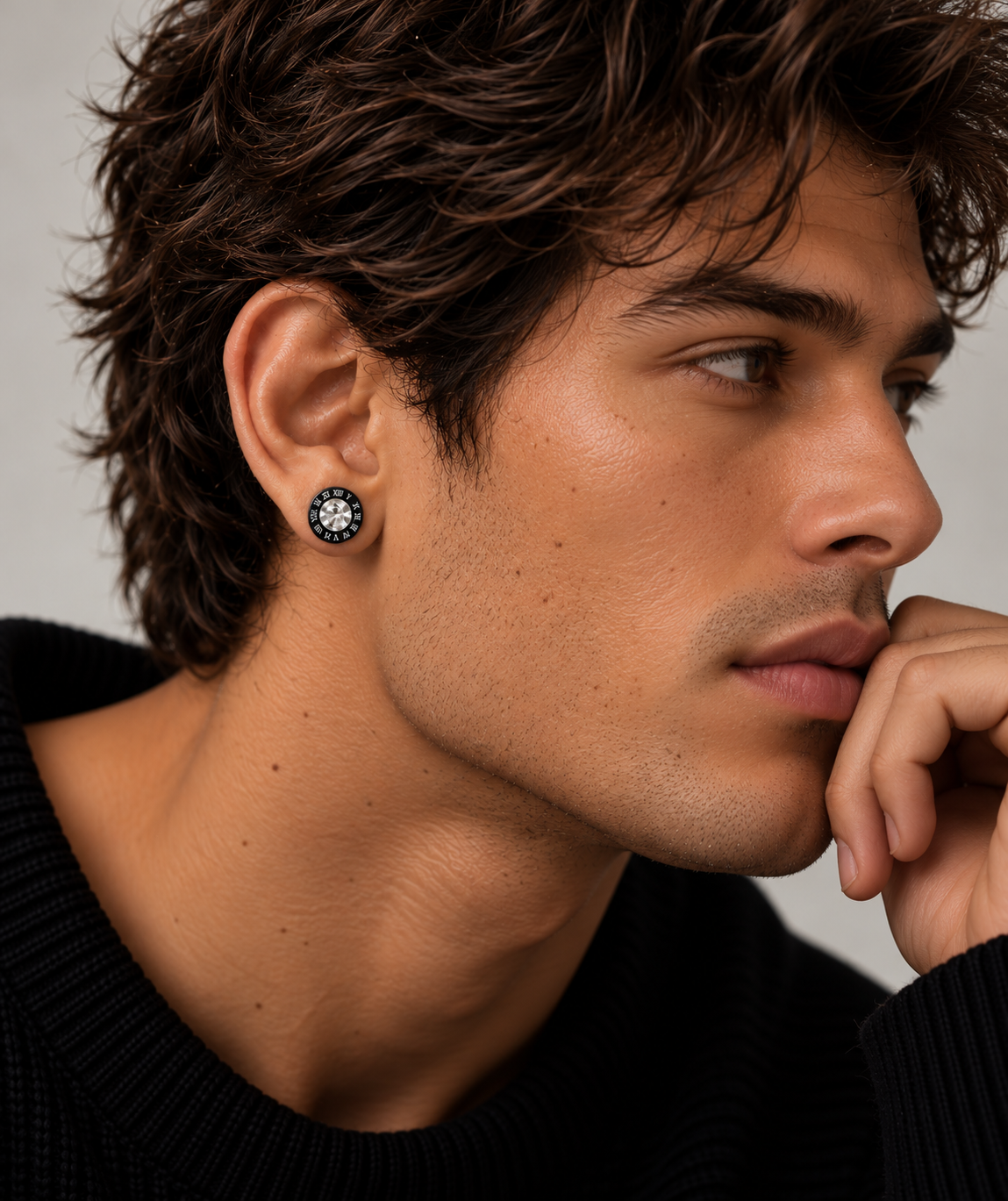 Black Roman Numeral Stud Earrings (9mm)
