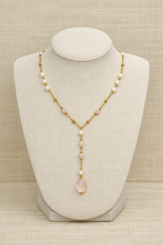Aurora Lariat Rose Quartz Necklace