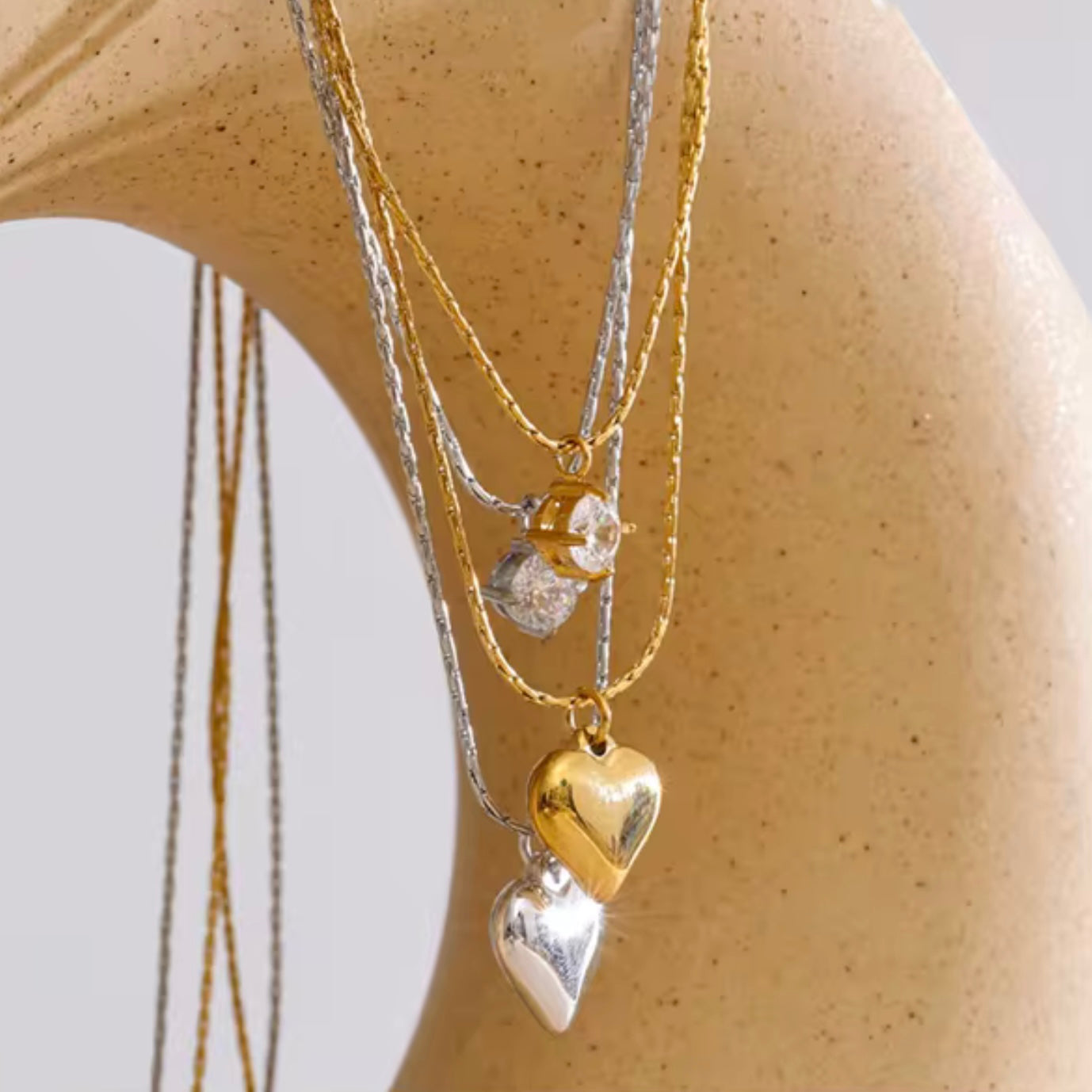 Heart and Crystal Double Necklace