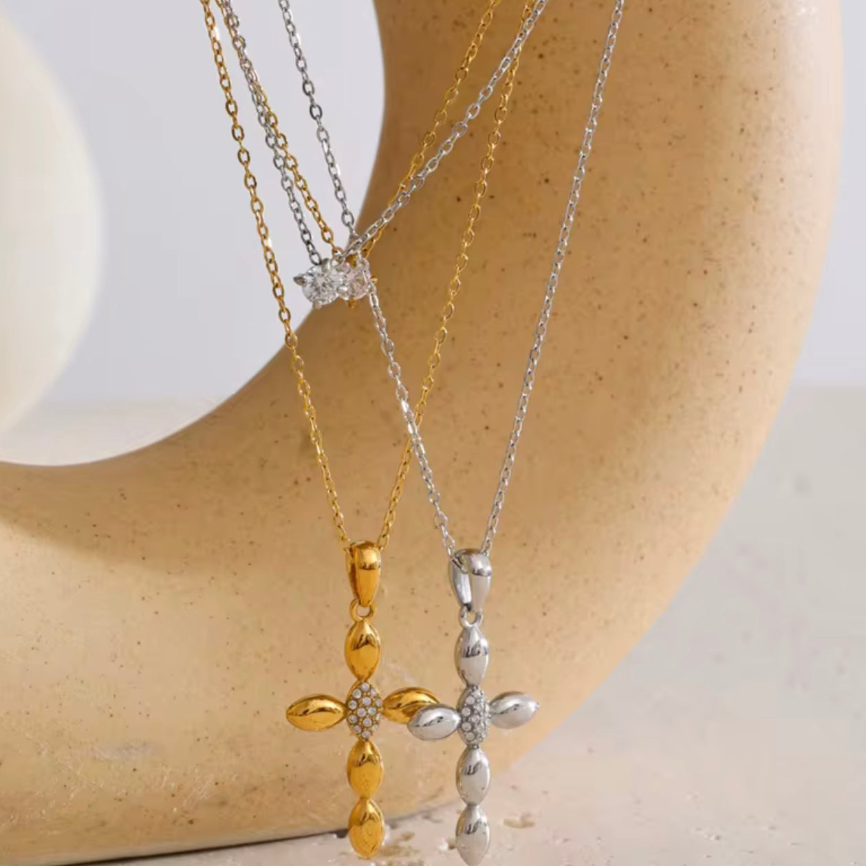Cross and Crystal Double Necklace