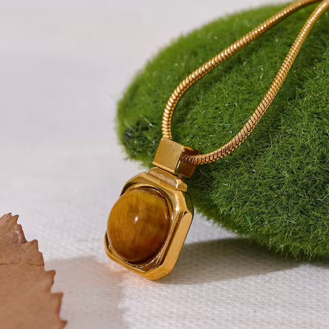 Tigers Eye Bezel Necklace