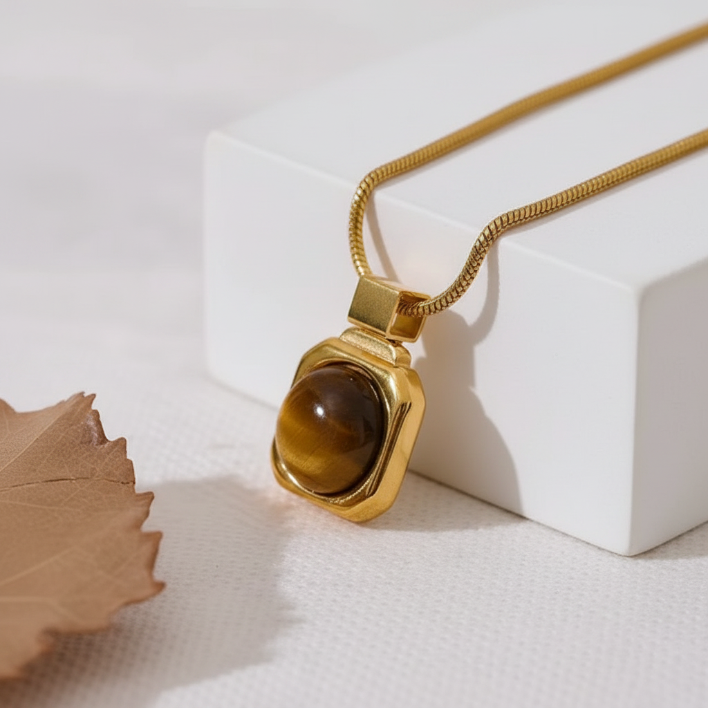 Tigers Eye Bezel Necklace