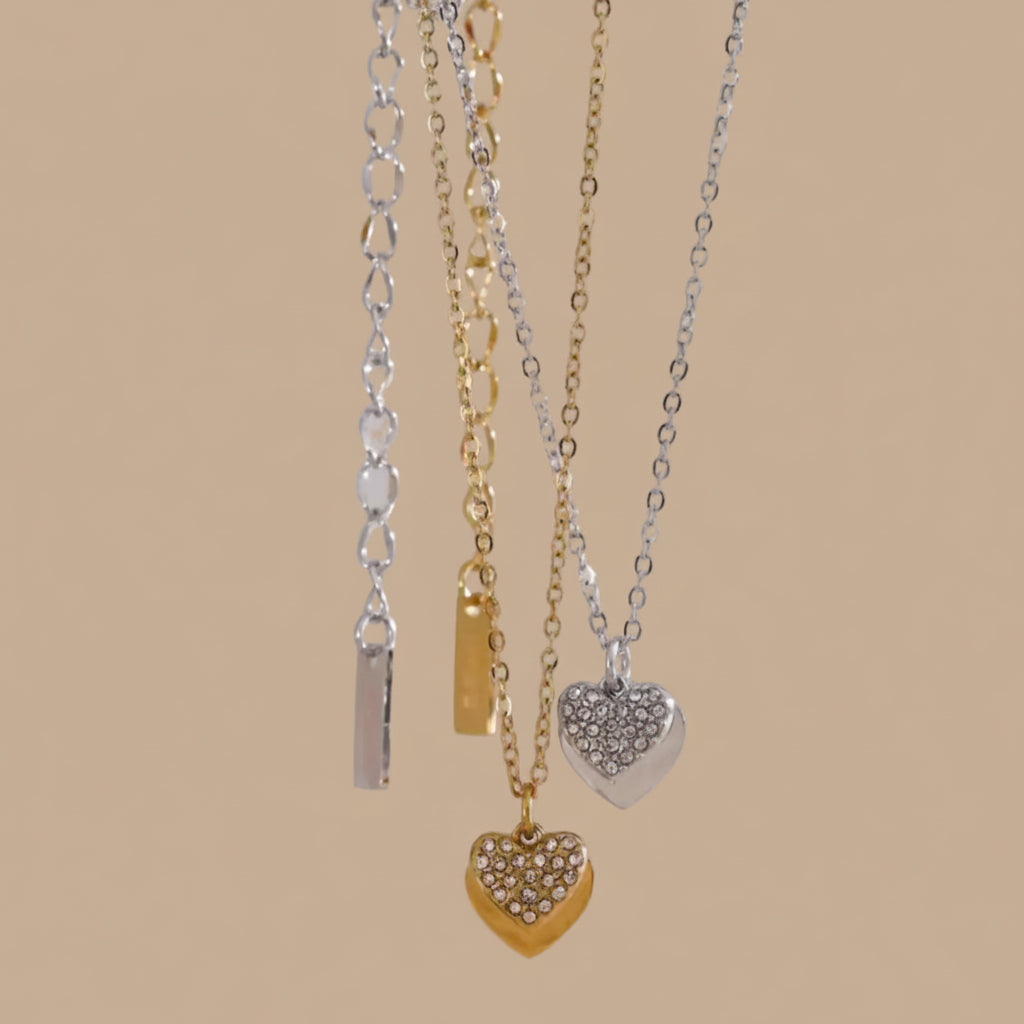 PVD Gold or Silver Stainless Steel Crystal Embedded Necklace