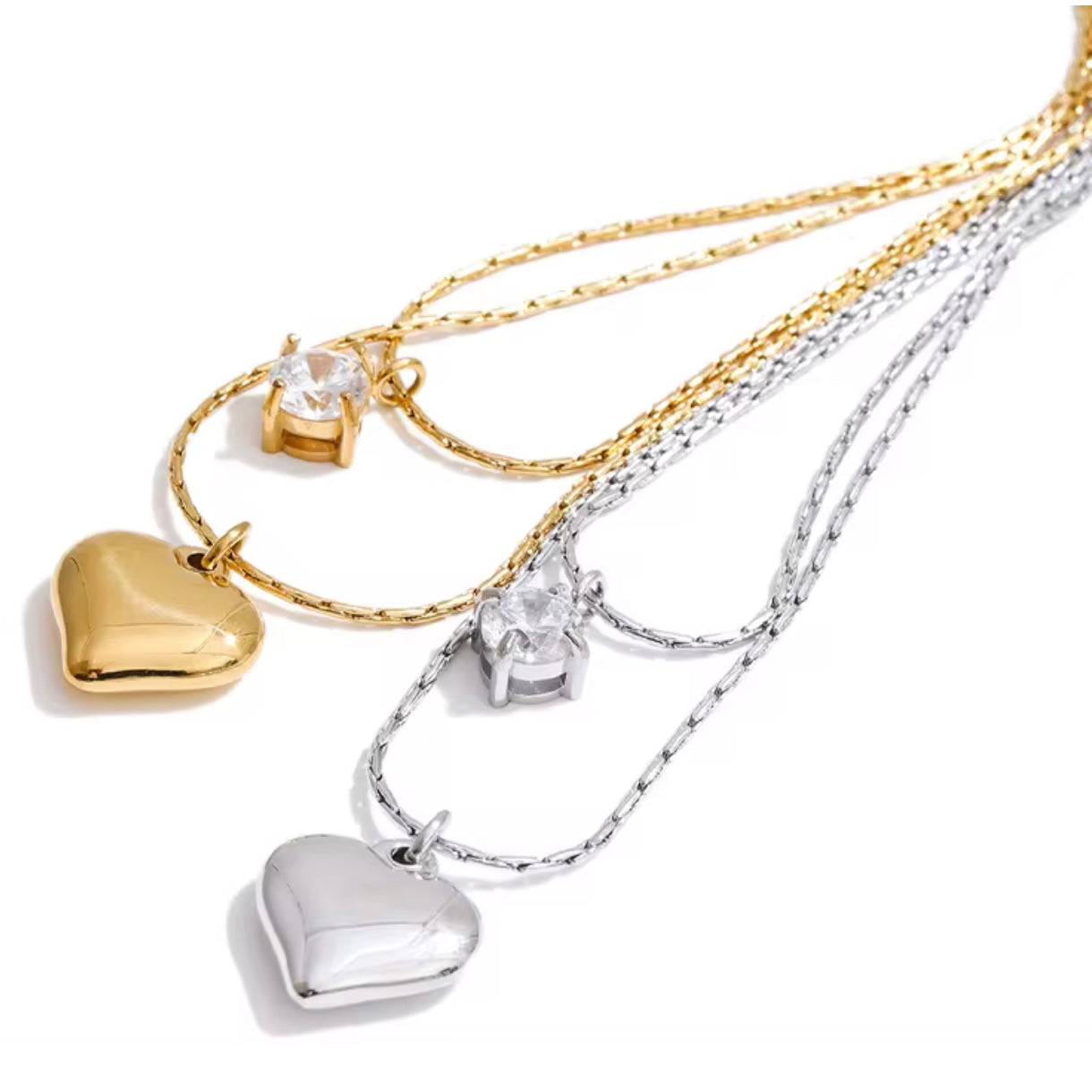 Heart and Crystal Double Necklace