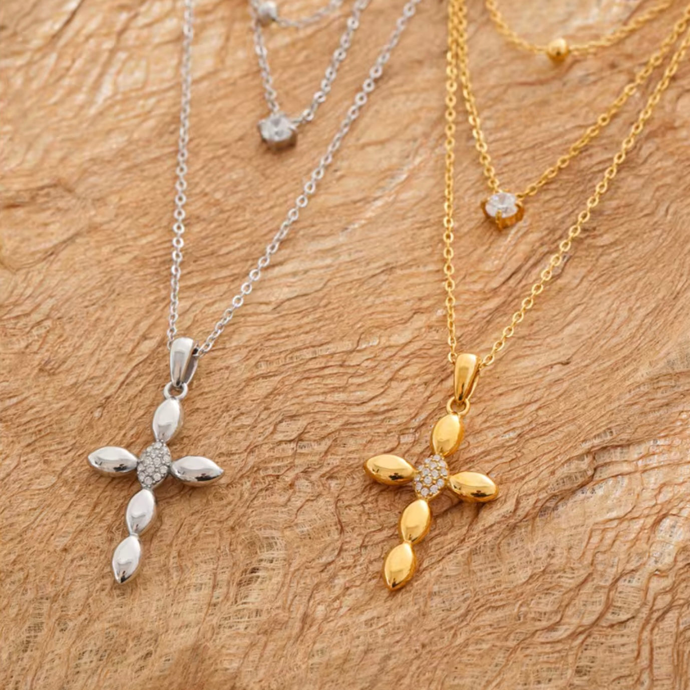 Cross and Crystal Double Necklace