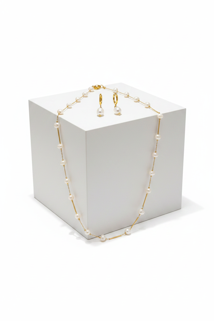 Pearl Necklace and Earring Set