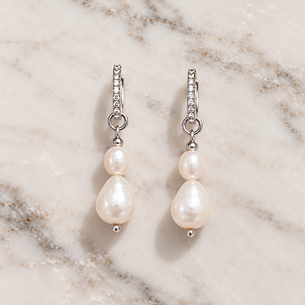 Eva Pearl Crystal Hoops