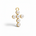 Gold cross pendant with pearls on a white background