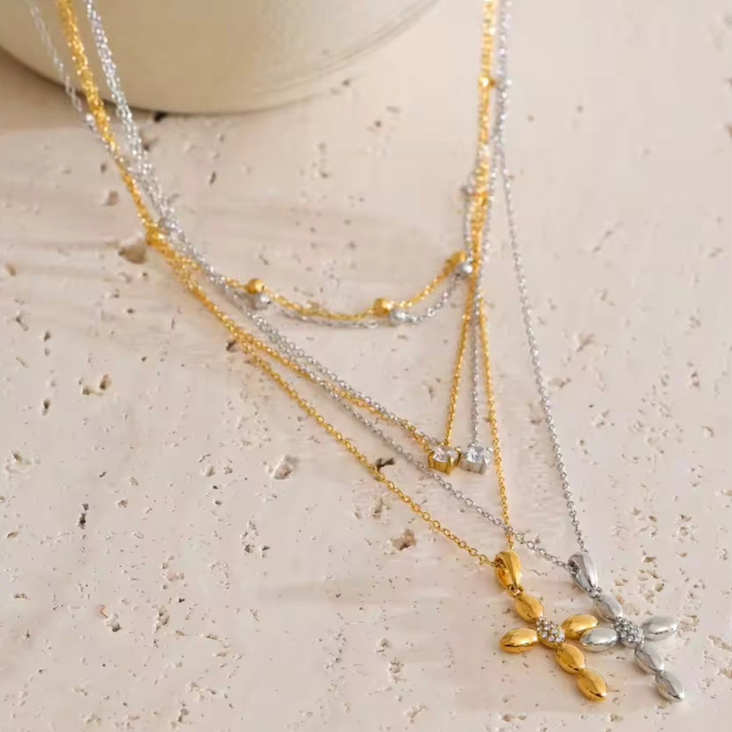 Cross and Crystal Double Necklace