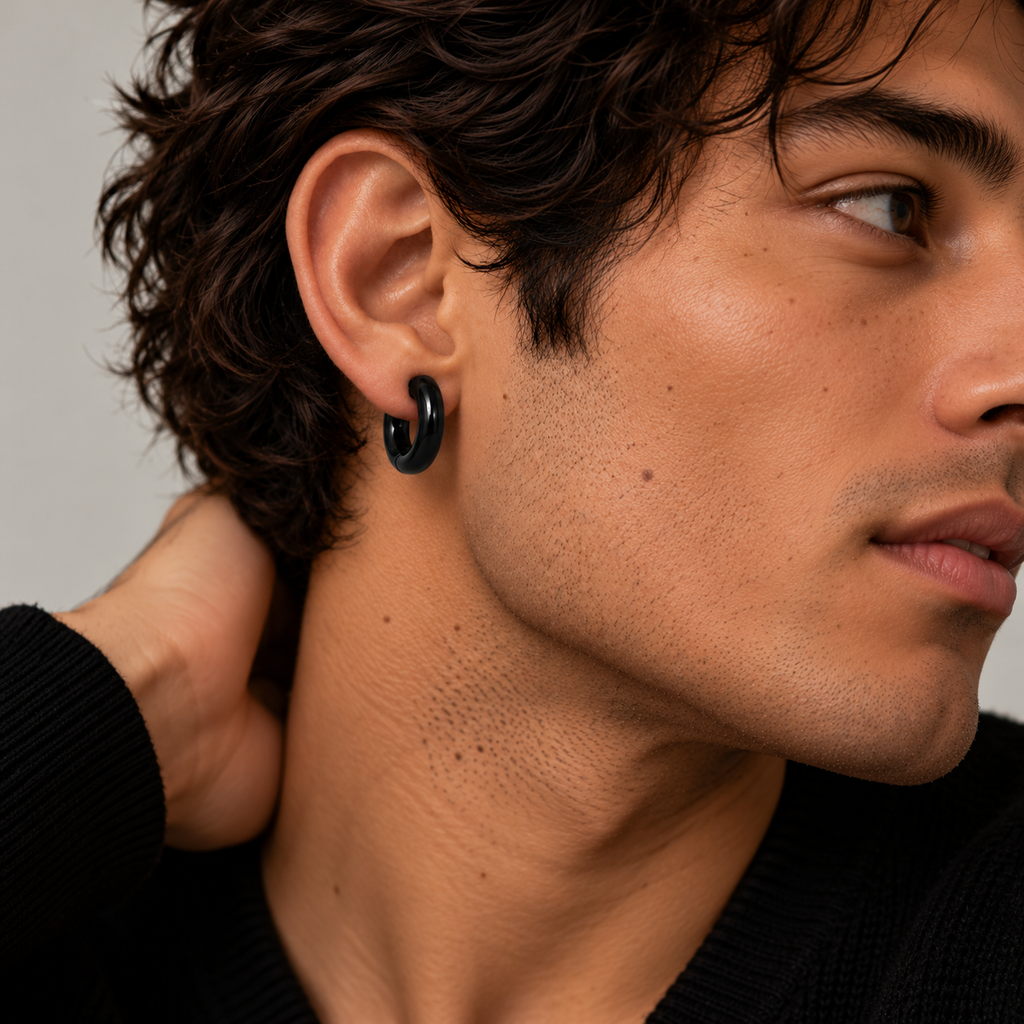 Onyx Chunky Hoop Earrings